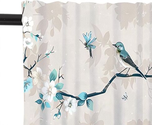 1 Panel Farmhouse Floral Bird Valance for Windows, Branch Plant Pattern Rod Pocket Valance Curtains Home Decor Window Treatment for Kitchen/Living Room, 54" X 18" in Saudi Arabia