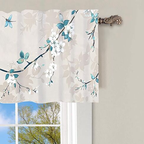 1 Panel Farmhouse Floral Bird Valance for Windows, Branch Plant Pattern Rod Pocket Valance Curtains Home Decor Window Treatment for Kitchen/Living Room, 54" X 18" in Saudi Arabia