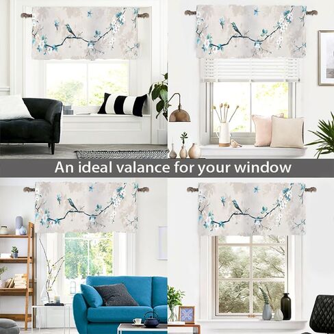1 Panel Farmhouse Floral Bird Valance for Windows, Branch Plant Pattern Rod Pocket Valance Curtains Home Decor Window Treatment for Kitchen/Living Room, 54" X 18" in Saudi Arabia