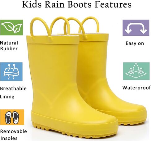 Kids Rain Boots with Easy-On Handles - Waterproof Rubber Boots for Girls & Boys, Fun Animal Patterns & Non-Slip Sole in Saudi Arabia