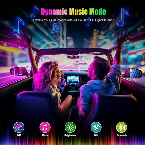 YiLaie LED Car Lights Interior,Smart Car LED Lights Interior with App Control, RGB LED Lights for Car Interior with Music Mode,Cool Car Accessories interior,DC 12V in Kuwait