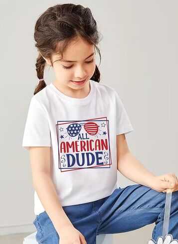 Boys Girls 4th of July Shirts American Flag Patriotic Independence Day T-Shirts Kids Tees Short Sleeve Tops 3-10T in Kuwait