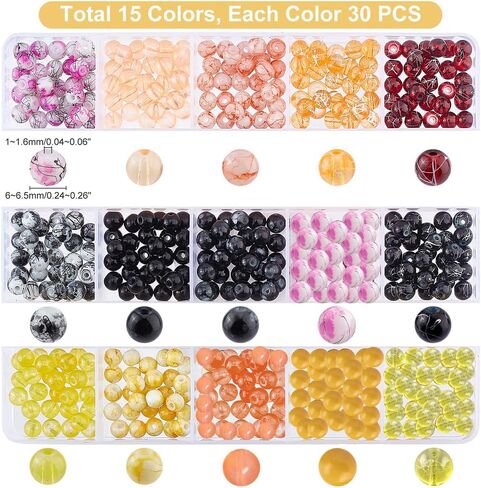 PH PandaHall 450pcs 8mm Blue Glass Beads, 15 Styles Sea Blue Crackle Glass Bead Round Loose Beads Spacers Craft Glass Beads for Summer Boho Hawaii Bracelets Necklaces Earring Crafts Jewelry Making in Kuwait