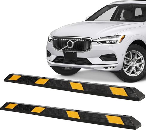 2 Pack Curb Garage Car Stopper, 72 Inch Heavy Duty Parking Stopper for Garage with Yellow Reflective Stripes, Rubber Garage Parking Stops for Vehicles Truck Driveway Garage in Kuwait