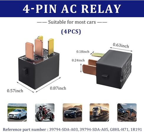4 PCS Car AC Relay, G8HL-H71 AC Starter Relay Replaces OEM 39794-SDA-A03 39794-SDA-A05, 4 Pin Relay Assembly Compatible with Insight Accord Civic CR-V CR-Z, Car Accessories in Saudi Arabia