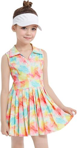 JiAmy Girls Tennis Dress Sleeveless Polo V Neck Athletic Dress Cutout Back Printed Pleated Girls Golf Dresses 3-12 Y in Kuwait