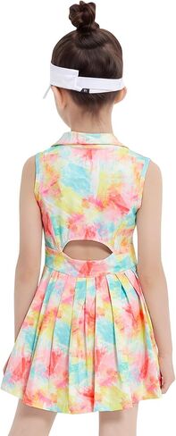 JiAmy Girls Tennis Dress Sleeveless Polo V Neck Athletic Dress Cutout Back Printed Pleated Girls Golf Dresses 3-12 Y in Kuwait