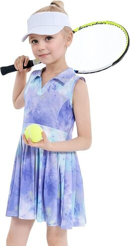 JiAmy Girls Tennis Dress Sleeveless Polo V Neck Athletic Dress Cutout Back Printed Pleated Girls Golf Dresses 3-12 Y in Kuwait