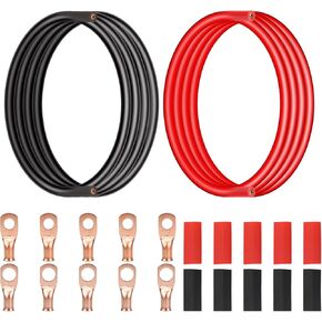 Linkstyle 2PCS 6 AWG Gauge Pure Copper Battery Inverter Cables, 6.5FT Battery Cable Wires with 3/8", 5/16“ Terminals for Automotive Marine Solar