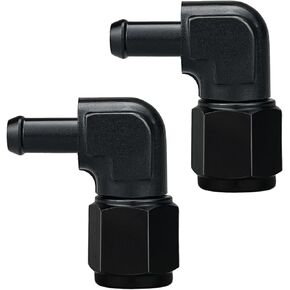 10AN Female to 3/8 Barb 90 Degree Hose Fitting Adapter Swivel Aluminum Black, Pack of 2