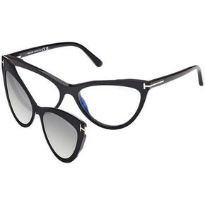 Tom Ford Blue Light Block With Grey Clip-On Cat Eye Ladies Eyeglasses FT5896-B 001 56