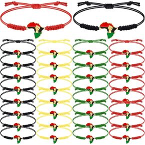 Sasylvia 20/48/100 Pcs Juneteenth Bracelets Bulk Adjustable Cord Stretch Black African Afro American Independence Day Juneteenth Party Supplies Freedom Day Gifts for Adults Teens Jewelry