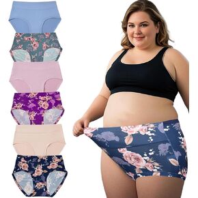 Womens Underwear Plus Size Panties 6 Pack Floral High Waist Ladies Briefs Female Underwear Pack XL-5XL