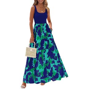 KIRUNDO Women Summer Sleeveless Boho Floral Maxi Dress 2025 Scoop Neck Tank A Line Flowy Beach Vacation Resort Wear Sundress