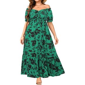Plus Size Sun Dresses Women - Summer Off The Shoulder Puff Sleeve A Line Boho Maxi Flow Long Dress 2025