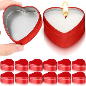 Vesici 12 Pcs Mother's Day 6.5 oz Heart Shaped Candle Tins with Lids Red Empty Candle Jars Containers Cans Heart Box for Making Candles Mother's Day Wedding
