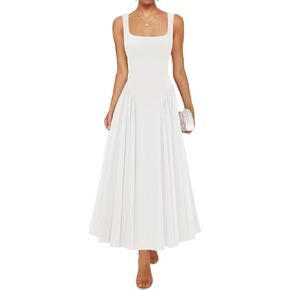 ZESICA Womens 2025 Summer Sleeveless Square Neck Sundress Casual Long Flowy A Line Beach Vacation Maxi Dresses