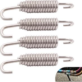 4 PCS Motorcycle Exhaust Pipe Stainless Steel Tension Spring Hook, 2.28" Exhaust Pipe Scorpio Yoshimura Spring Hook Rubber Tension Spring, Car Parts, Universal for Most Cars (Silver)