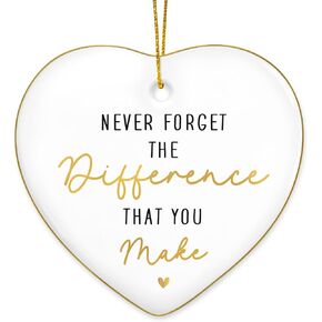 OASSIE Thank You Gifts for Women - Never Forget The Difference You Make Golden Trim Heart Shaped Ornament - Teacher Appreciation Gifts, Retirement Farewell Gift for Teacher Coworker Boss