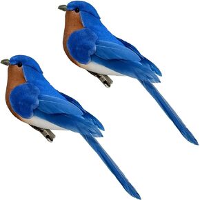 Lwingflyer الطيور الاصطناعية واقعية 2 حزمة مقطع على التماثيل الحلي الطيور الرغوية لتربيخ الزخارف الزخارف الزخارف الزخارف الزخارف الحرف ديكور المنزل (الطيور الزرقاء)