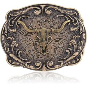 HUABOLA CALYN Western Cowboy Cowgirl Belt Buckle, Long Horn Bull Western Belt Buckle for Men Women