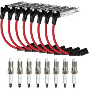 8 PCS Iridium Spark Plug & Wire Set (41-110) | تناسب 2000-2013 Chevy Silverado Tahoe Suburban GMC Sierra Yukon Cadillac Escalade 4.8L/5.3L/6.0L/6.2L V8 | يحل محل 41-162 9748HH 9748UU