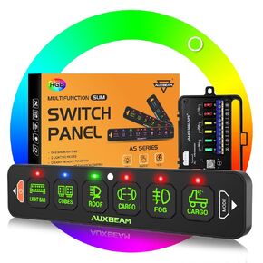 Auxbeam 4 Gang Slim Switch Panel RGB AS-R40 تبديل لحظة النبضات الخلفية القابلة للإضاءة الخلفية القابلة للضمان متعدد الوظائف مع وظيفة الذاكرة لـ 12-24 فولت على الطرق الوعرة البحرية