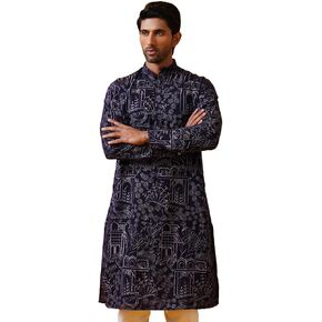 Sojanya (منذ عام 1958 للرجال القطن الحرير Kantha الخيط المطرز Long Kurta