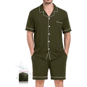 Mens Pajamas مجموعة قصيرة الأكمام زر النوم لأسفل صالة الملابس مجموعة ناعمة Modal 2pcs PJ مجموعة مع جيوب S-3XL