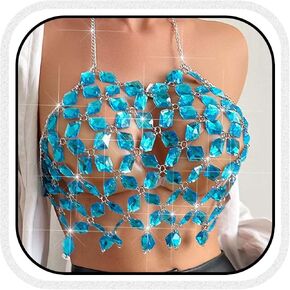 Bodiy Crystal Body Chain Top Rhinestonshons Halter محصول المحصول الفضي جسم صدر الصدر للنساء
