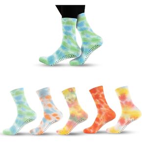 Women Yoga Socks 5 Pairs Pilates Non Slip Socks for Yoga, Gym, Athletic Grippy Camouflage Size US 5-9.5