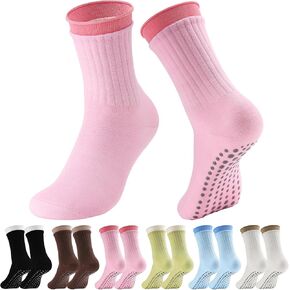 6 Pairs Grip Pilates Socks for Women Grippy Socks Non Slip Yoga Socks with Grip Yoga Slouch Socks for Barre Workout Hospital Scrunch Slipper Socks