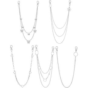 6 Pieces Pants Chains Multi-Layer Butterfly Lock Round Star Snak Heart Jeans Chains Accessory Hip Hop Pocket Punk Goth Wallet Chain Charm Rock Belt Loop Trousers Chain for Women Men Silver