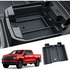 Silverado Sierra Center Console Organizer - Compatible with 2019-2025 Chevy Silverado/GMC Sierra 1500 - 2020-2025 Chevrolet Silverado/ Sierra 2500HD 3500HD - (Split-Bench Folding Seat) - 2 Pack Black