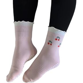 Womens Cute Pilates Grip Socks Ruffle Non-Slip Yoga Socks Crew Grippy Sock for Barre Workout