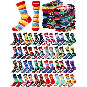 Shinymoon 24 Pairs Geometric Socks Bulk Fancy Funny Novelty Pattern Socks for Women Men Girls Holiday Gifts