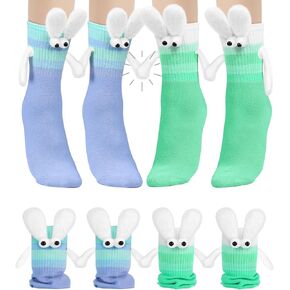 Swooflia Funny Magnetic Hand-Holding Bunny Socks 2 Pairs – Crazy Fun Novelty Gifts for Teens, Women, Men, Couples, Friends