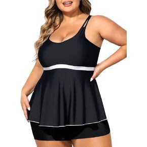 Summer Mae Women's Plus Size Tankini Cutout Two Piece SwimsuitColor Block Flowy Tummy Control 2025 Bathing Suits with Shorts