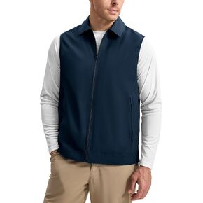 Rdruko Men's Golf Vest Lightweight Outerwear Windproof Water Resistant Grid Lining Vest with Zipper Pockets for Casual