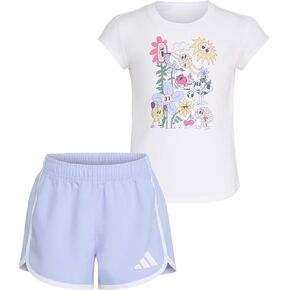 adidas Girls Cap Sleeve Tee Shirt and Woven Short Set