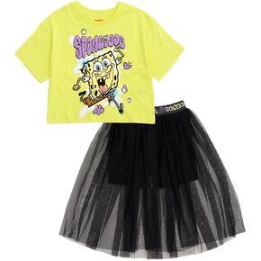SpongeBob Squarepants Girls Box Drop Counter T-Shirt و Tulle Skort Toddler إلى أحجام الأطفال الكبيرة (2T-18-20)