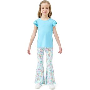 Girls' Clothing Sets Ruffle Short Sleeve Top with Bell Bottom Soft Summer 2 Piece Outfit