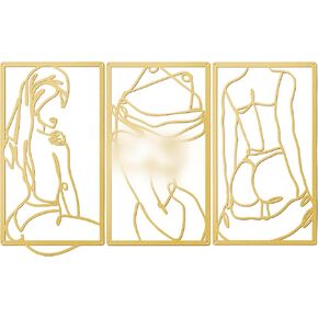 Peryiter 3 Pcs Modern Minimalist Wall Decor Abstract Metal Wall Art Metal Line Art Woman Body Artwork for Bedroom Bathroom Living Room(Gold)