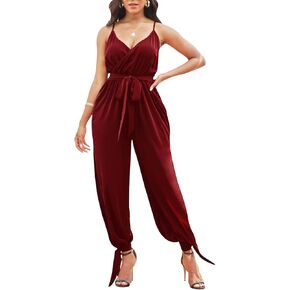 LightlyKiss Casual Summer Dressy Jumpsuits for Women Spaghetti Strap Wide Leg Split Long Pants Loose Fit Rompers