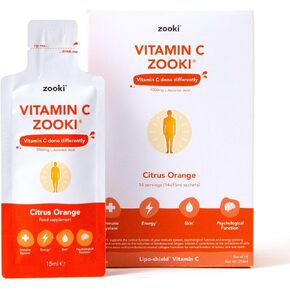 Yourzooki Liposomal Vitamin C Zooki 1000mg Sachets السائل - Alchohol ، نباتي ، خالي من الصويا ، المكونات الطبيعية - الجهاز المناعي ، دعم الجلد والطاقة (الحمضيات البرتقالية ، 30 عدد (حزمة 1))