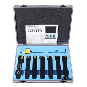 Accusize Industrial Tools 3/4'' Shank 7 Pc مجموعة أدوات تحويل كربيد قابلة للفهرسة مع 10 إدراجات كربيد إضافية في صندوق مناسب، 2387-2006plus