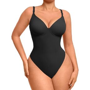 FeelinGirl Shapewear Bodysuits for Women Tummy Control: Thong Body Shaper Deep V Neck Sculpting Snatched Waist Body Suit
