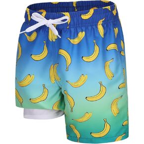 Moon Tree Boys Swim Trunks with Brief Liner for Boys Swim Shorts Quick Dry Boards Shorts Beach Swimwear