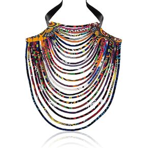 African Necklaces for Women Ankara Kente Multi-strand Necklace African Ankara Collar Maasai Jewelry Handmade in Kuwait