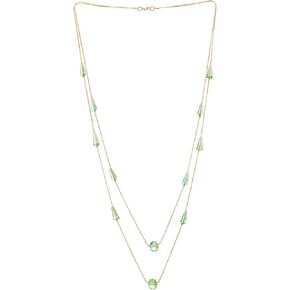 COOLSTEELANDBEYOND Gold Statement Necklace Two-Strand Long Chains with light Green Cone Crystal Beads Charms Pendant